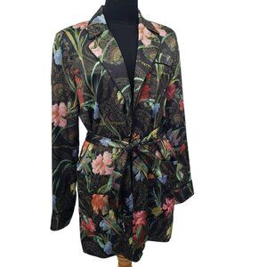 Off-White $2625 Black Floral Belted Smoking Jacket Maximalism Luxury Robe